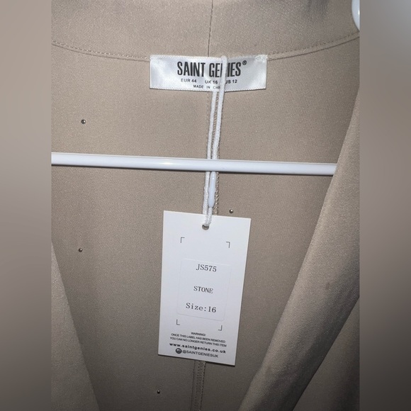 NWT! Saint Genies Pearl Studded Tan Boyfriend Blazer - Embellished - Picture 13 of 16